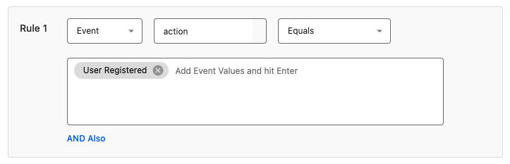 Image showing event rule in StackAdapt the matches a User Registered event