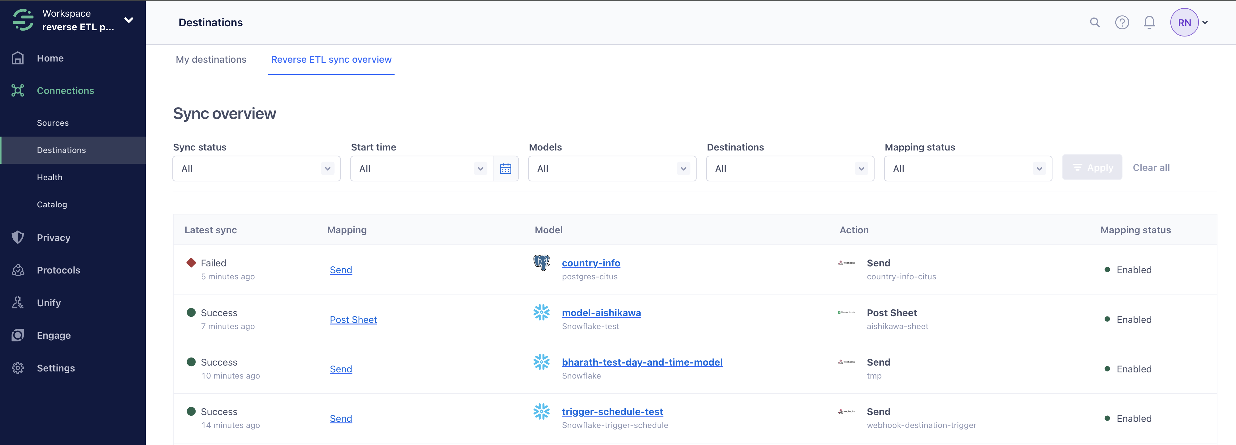 A screenshot of the sync overview page, which includes one failed sync and three successful syncs.