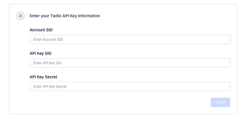 Entering Twilio API key into Engage